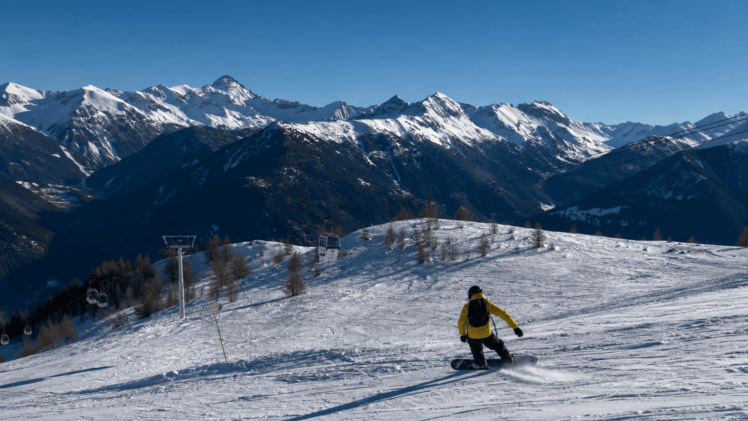 Snowboarding in the mountains